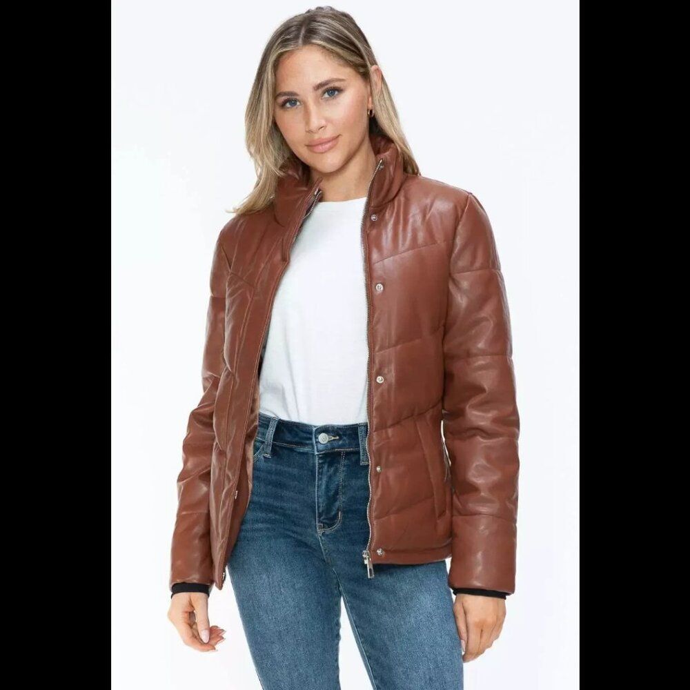 Snobbish Pocketed Zip Up Turtleneck Puffer Jacket, Medium, 12D-T057